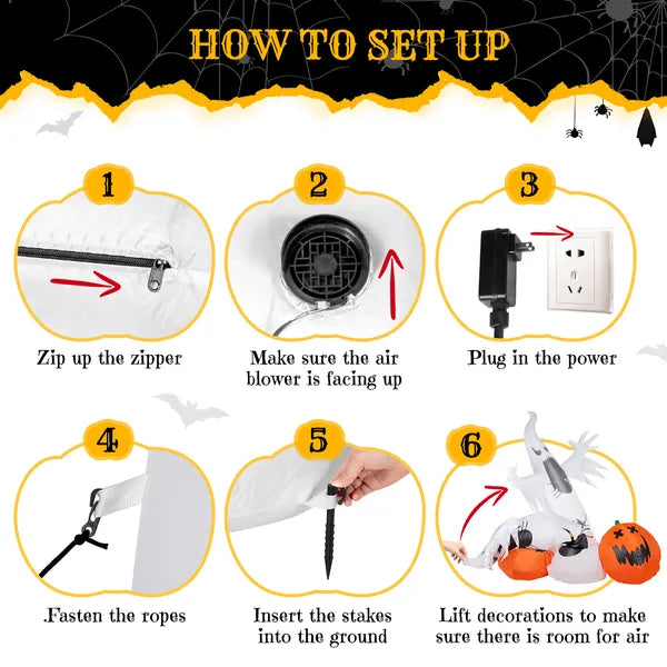The Shrieker: 12 FT Screaming Ghost Inflatable with Spider and Pumpkins