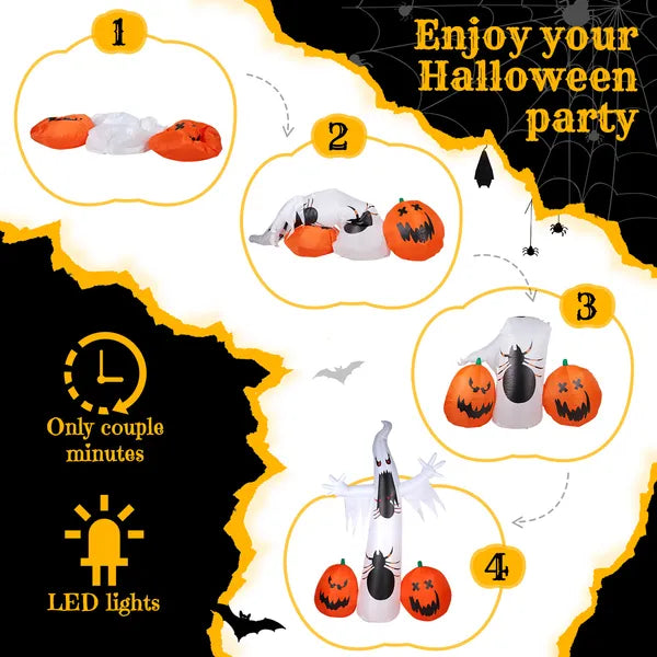 The Shrieker: 12 FT Screaming Ghost Inflatable with Spider and Pumpkins