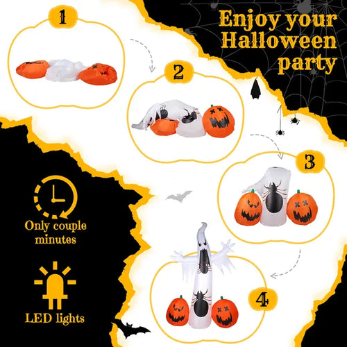 The Shrieker: 12 FT Screaming Ghost Inflatable with Spider and Pumpkins