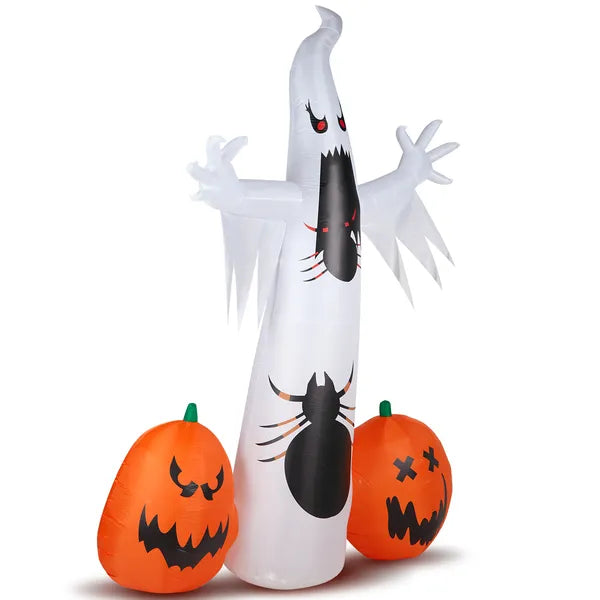 The Shrieker: 12 FT Screaming Ghost Inflatable with Spider and Pumpkins