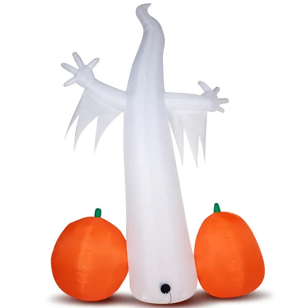 The Shrieker: 12 FT Screaming Ghost Inflatable with Spider and Pumpkins