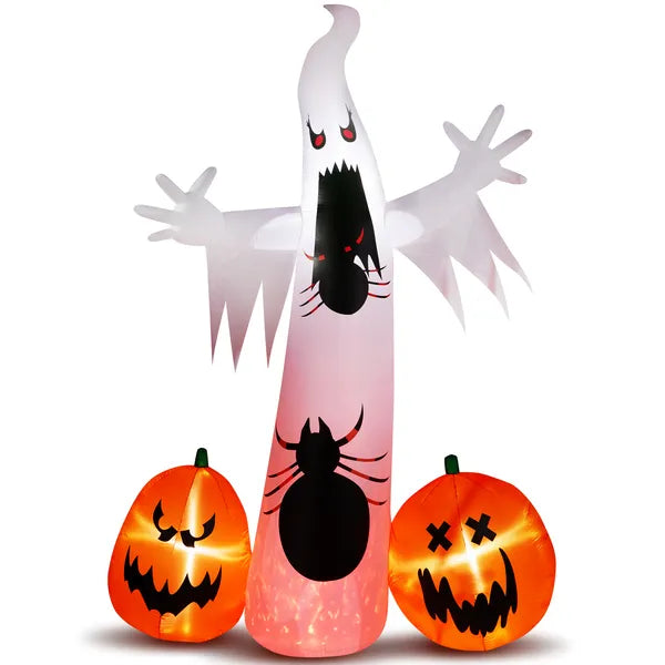 The Shrieker: 12 FT Screaming Ghost Inflatable with Spider and Pumpkins